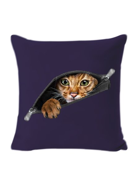 

18*18 Funny 3D Cat Print Backrest Cushion Pillow Covers Decorations For Home, Dark blue, Pillow Covers