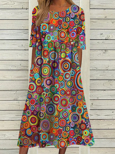 

Crew Neck Loose Casual Geometric Dress, Multicolor, Dresses