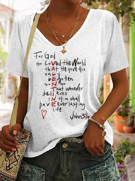 

Casual V Neck Loose T-Shirt, White, T-Shirts