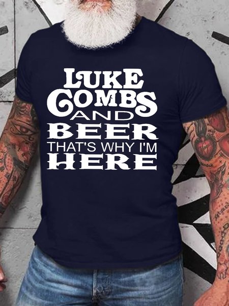 

Men's Luck Gombs And Beer That‘S Why I Am Here Funny Graphic Printing Crew Neck Casual Text Letters Cotton T-Shirt, Purplish blue, T-shirts