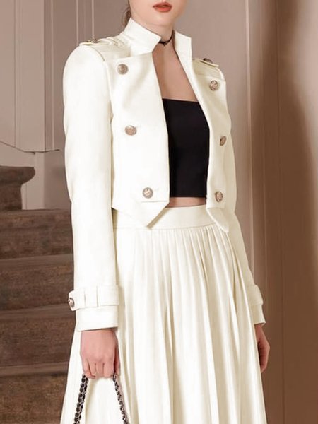 

Elegant Stand Collar Regular Fit Jacket, White, Jackets