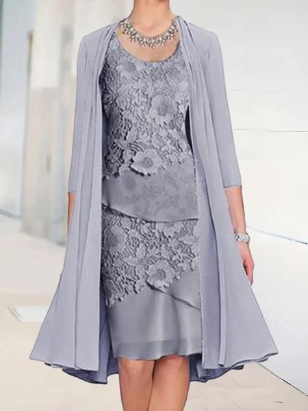 

Plain Regular Fit Elegant Lace Two-Piece Set, Gray, Formal Dresses