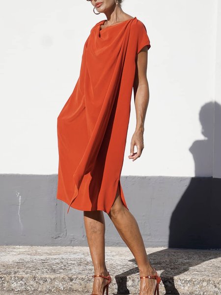

Plain Vacation Loosen Short Sleeve Mini Dress, Orange red, Mini Dresses