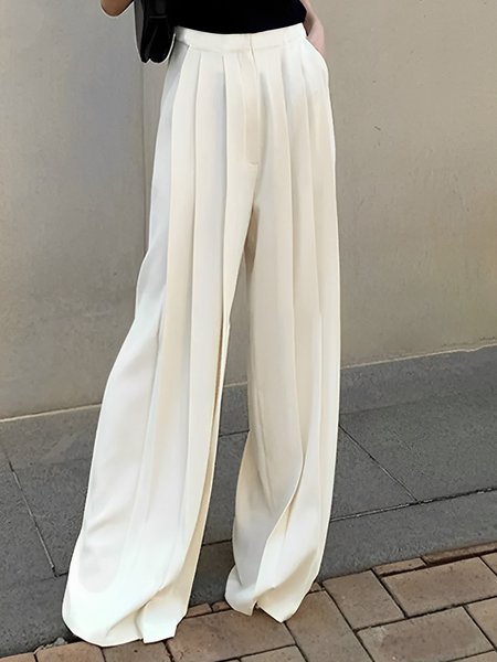 

Plain Urban Regular Fit Fashion Pants, White, Pants