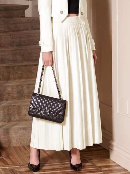 

Plain Regular Fit Elegant Long Skirt, White, Skirts