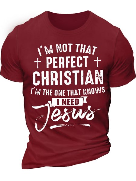 

Men‘s Religious I'm Not That Perfect Christian I'm The One That Knows Need Jesus Casual Cotton T-Shirt, Red, T-shirts