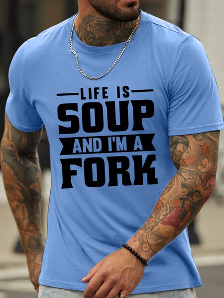 

Lilicloth X Jessanjony Life Is Soup I'm A Fork Men's T-Shirt, Light blue, T-shirts