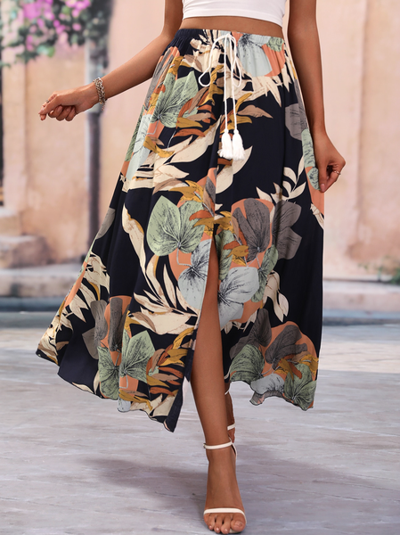 

Loose Vacation Floral Skirt, Multicolor, Skirts
