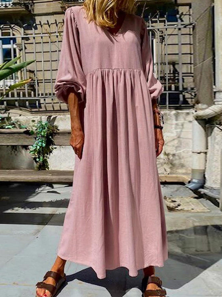 

Casual Loose V Neck Plain Dress, Pink, Dresses