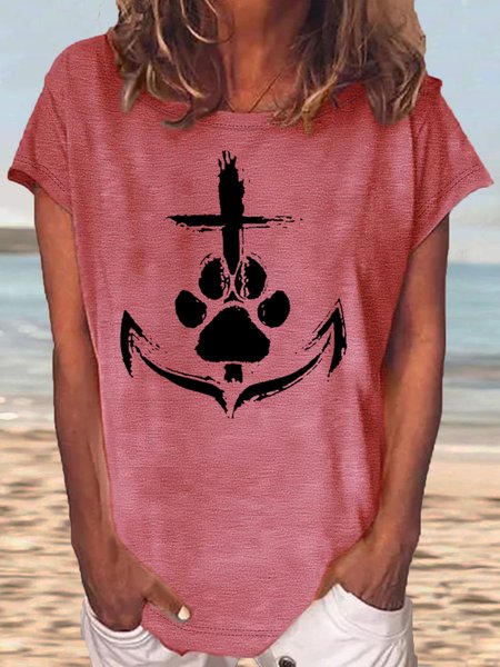 

Women's Anchor Paw Print Casual T-Shirt, Red, T-shirts