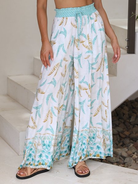 

Cotton And Linen Boho Floral Pants, Lightgreen, Pants