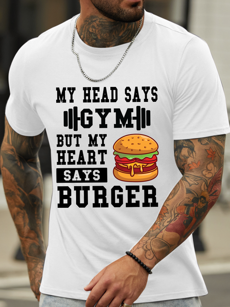 

Lilicloth X Hynek Rajtr My Head Says Gym But My Heart Says Burge Men's T-Shirt, White, T-shirts
