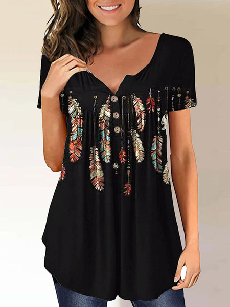 

Ethnic Crew Neck Regular Fit Shirt, Black, Shirts & Blouses
