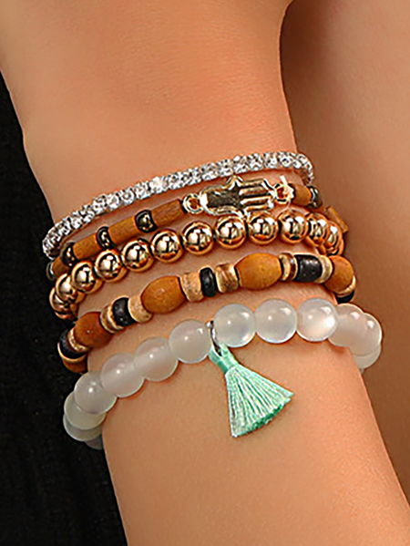 

Ethnic Vintage Wooden Beads Crystal Beaded Multilayer Bracelet Boho Jewelry, Brown, Bracelets