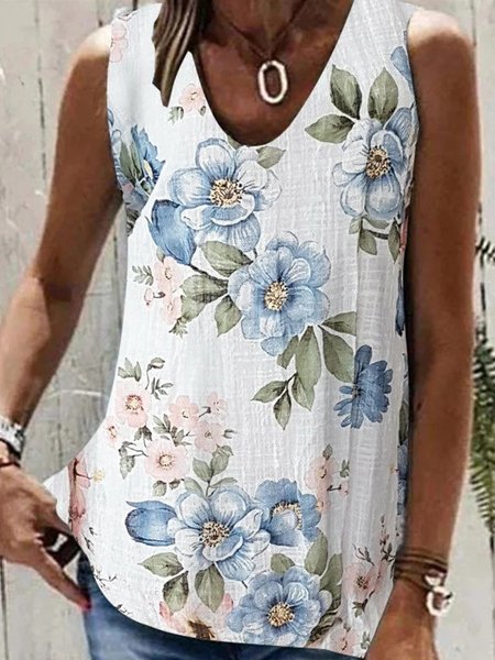 

Casual Loose V Neck Floral Tank Top, Multicolor, Tanks & Camis