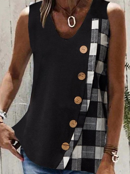 

Casual Loose Color Block Tank Top, Black, Tanks & Camis