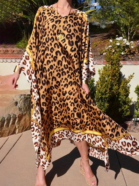 

Loose Vacation V Neck Leopard Dress, Maxi Dresses