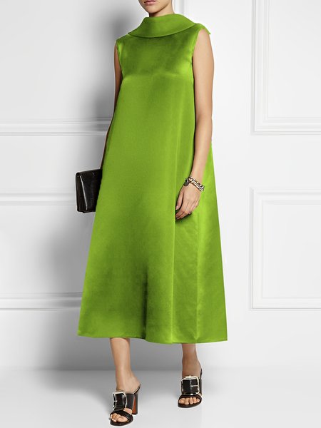 

Plain Elegant Loose Shawl Collar Dress, Green, Maxi Dresses