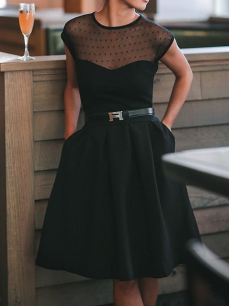 

Elegant Regular Fit Crew Neck Dress, Black, Mini Dresses