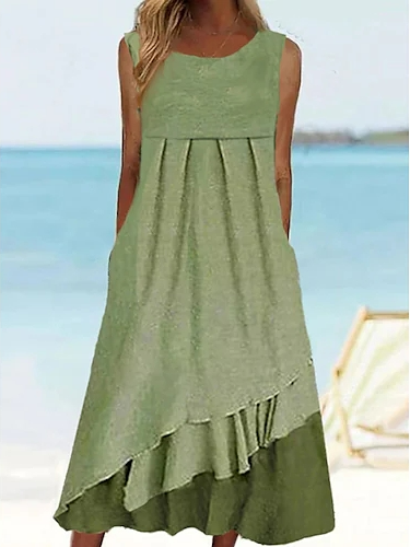 

Crew Neck Casual Loose Plain Dress, Green, Dresses