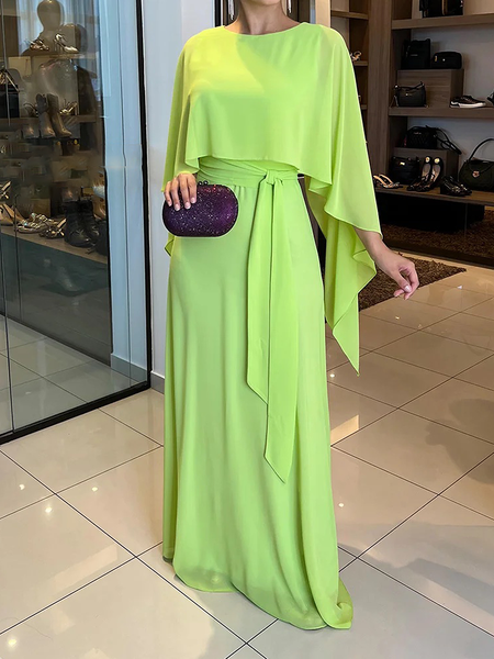 

Loose Crew Neck Cap sleeve Plain Elegant Long Dress, Green, Maxi Dresses