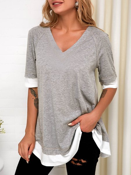 

Casual Loose Color Block T-Shirt, Gray, Shirts & Blouses