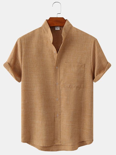 

Big Size Chest Pocket Short Sleeve Shirt, Brown, Men Shirts