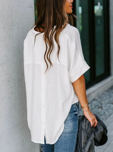 

Casual Plain Cotton Loose Blouse, White, Shirts & Blouses