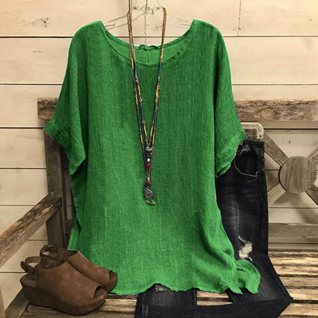 

JFN Round Neck Solid Casual Blouse, Green, T-Shirts