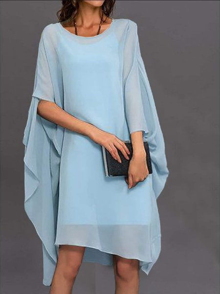 

Plain Urban Crew Neck Dress, Light blue, Mini Dresses