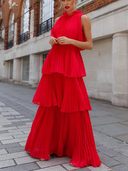 

Regular Fit Plain Elegant Party Dress, Red, Maxi Dresses
