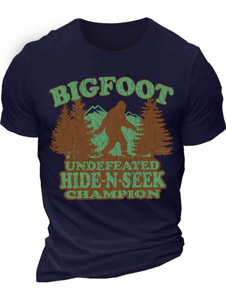 

Men's Bigfoot Undefeated Hide-N-Seek Champion Funny Graphic Printing Crew Neck Cotton Casual Text Letters T-Shirt, Purplish blue, T-shirts