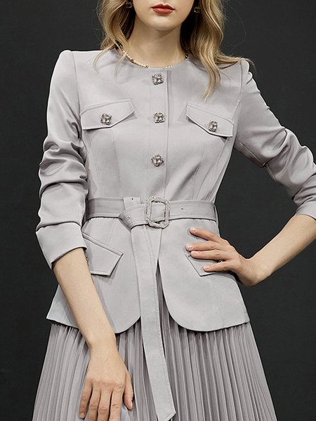

Long sleeve Crew Neck Plain Elegant Regular Fit Jacket, Gray, Jackets