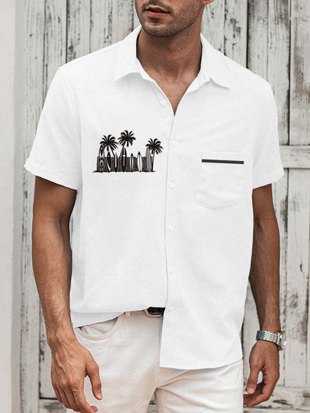 

Coconut Tree Chest Pocket Short Sleeve Resort Shirt, White, Men Shirts