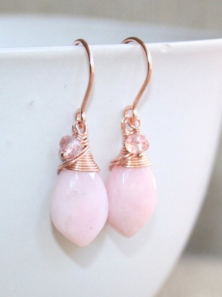 

Natural Pink Gemstone Hand Braided Earrings Daily Commuter Party Women Jewelry, As picture, Earrings