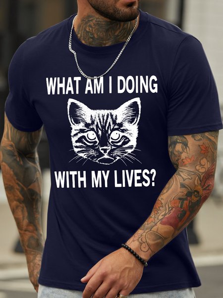 

Text Letters Crew Neck Casual Cotton T-Shirt, Purplish blue, T-shirts