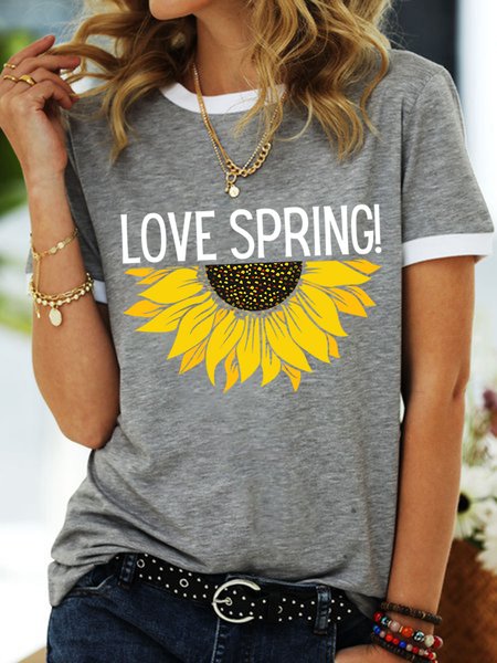 

Lilicloth X Kat8lyst Love Spring Sunflower Women's Casual T-Shirt, Gray, T-shirts
