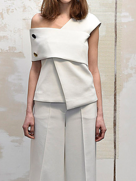 

Regular FitElegant Plain Cap sleeve Asymmetrical Shirt, Off white, Blouses and Shirts