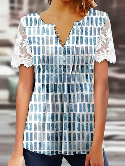 

Abstract Casual V Neck Shirt, Blue, Shirts & Blouses