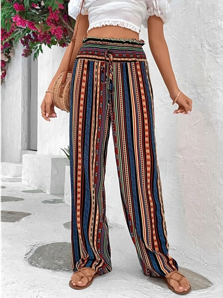 

Loose Casual Geometric Pants, Multicolor, Pants