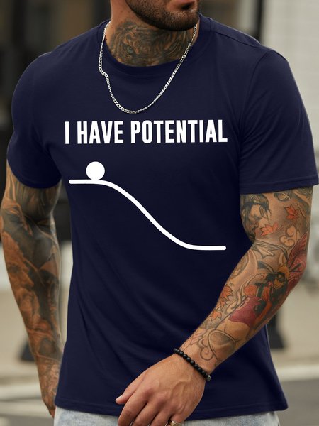 

Men's I Have Potential Funny Graphic Printing Text Letters Cotton Casual T-Shirt, Purplish blue, T-shirts