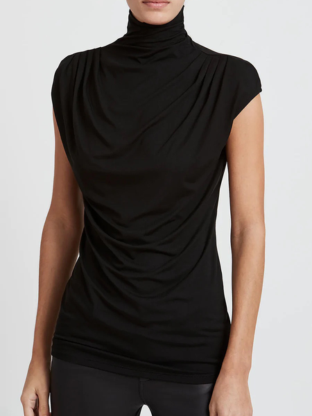 

High Elasticity Regular Fit Sleeveless Plain Urban T-Shirt, Black, Tees
