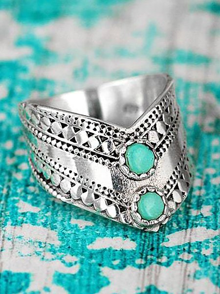 

Turquoise Ethnic Pattern Ring Beach Vacation Dress Jewelry, Silver, Rings