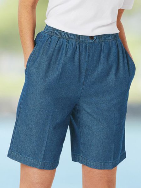 Loose Casual Elastic Band Shorts, Dark blue, Shorts