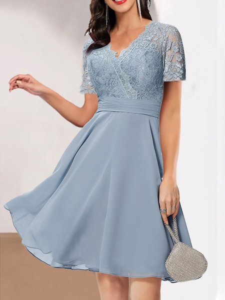 

Chiffon Elegant Plain Split Joint Dress, Light blue, Formal Dresses