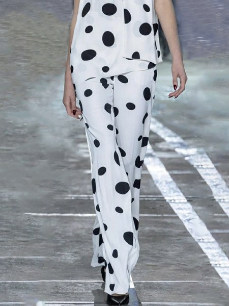 

Regular Fit Elegant Polka Dots Fashion Pants, White, Pants
