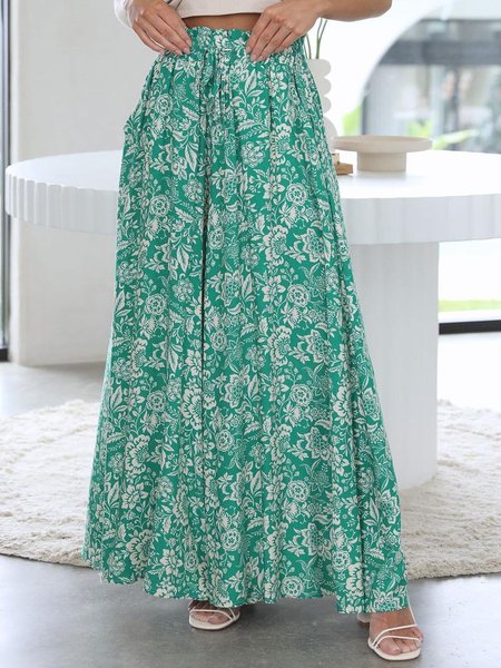 

Disty Floral Loose Boho Pants, Green, Pants