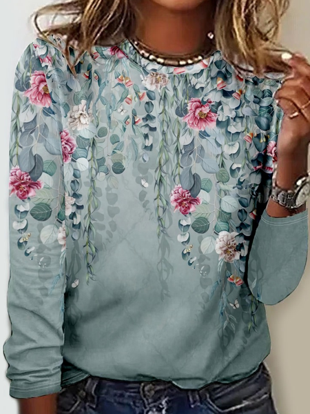 

Womens Art Print Casual Crew Neck Shirt, As picture, Long sleeves