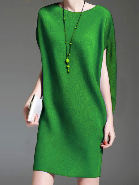 

Loose Plain Crew Neck Cap sleeve Urban Skirt Dress, Green, Mini Dresses