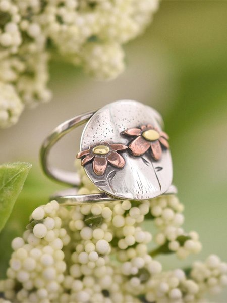 

Daisy Pattern Embossed Ring Everyday Casual Versatile Jewelry, Silver, Rings